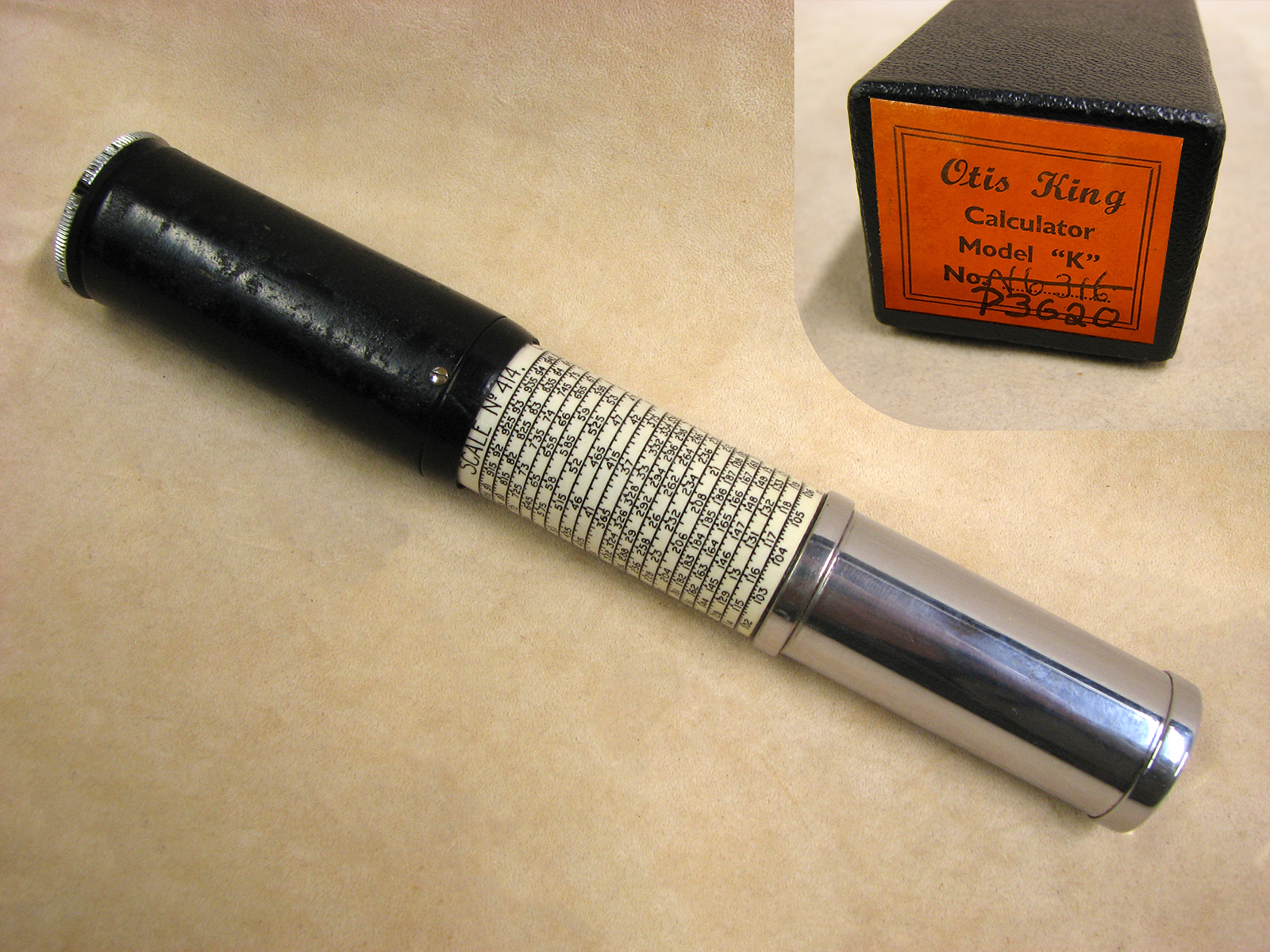 Late 1940's Otis King model K type B cylindrical slide rule calculator